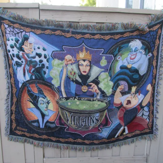 Discover Disney Villains Woven Tapestry Throw Blanket 46" x 60" Maleficent Cruella Ursula