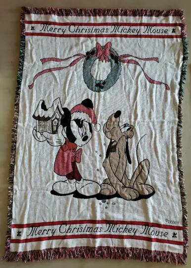 Discover Disney Merry Christmas Mickey Mouse Large Blanket w/ Minnie and Goofy