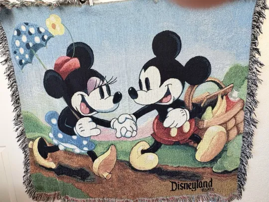 Discover Vintage 90s Disney Resort Mickey Mouse Tapestry Woven Throw Blanket With Fringe