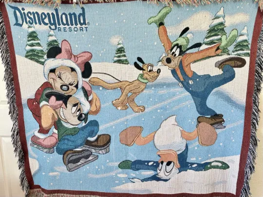 Discover Vintage 90s Disney Resort Mickey Mouse Tapestry Woven Throw Blanket With Fringe