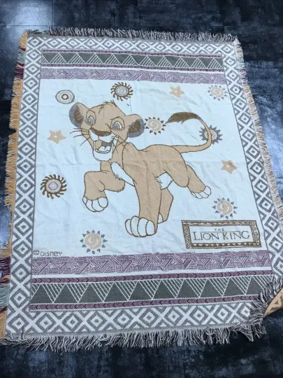 Discover Vtg Disney The Lion King Simba Tapestry Throw Blanket Fringed Woven Beacon 57x46