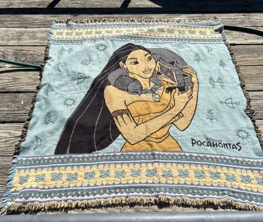 Discover Vintage 90's Disney Pocahontas Woven Throw Blanket Beacon Brand Fringe 52x43