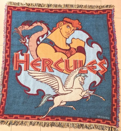 Discover Disney Hercules Beacon Tapestry Woven Fringe Throw Blanket Vintage 90s