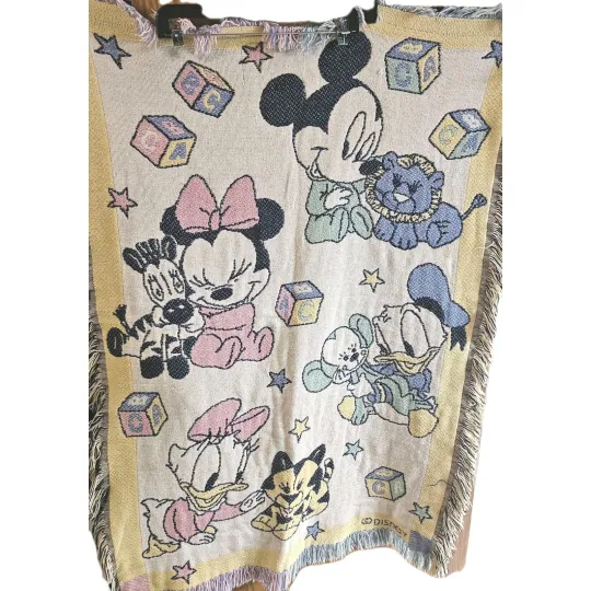 Discover Disney Baby Blanket 36x48 Mickey Minnie Donald Daisy Pastel Woven Throw