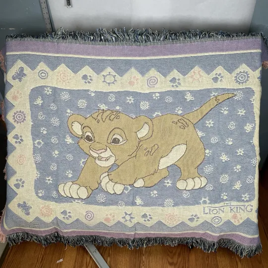 Discover Vintage Disney The Lion King Simba Woven Fringe Throw Blanket 48x52 Pastel Decor