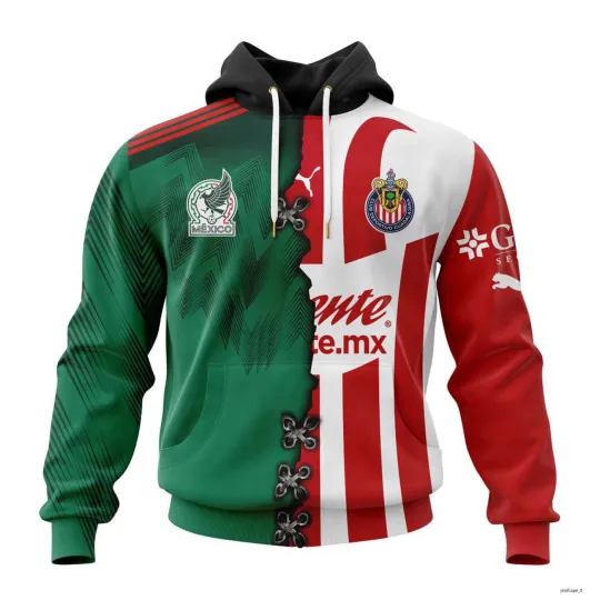 Discover Personalized LIGA MX Chivas Guadalajara Mix Mexico Kits 3D Hoodie