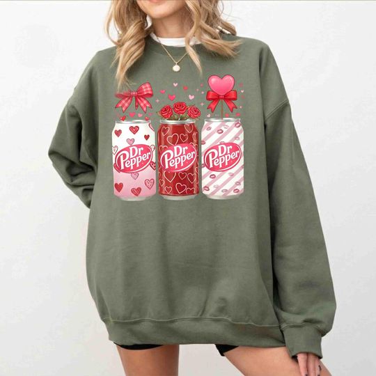 Valentine Dr Pepper Sweatshirt, Pink Bow Festive Holiday Shirt, Trendy Valentine Soda Shirt Gift