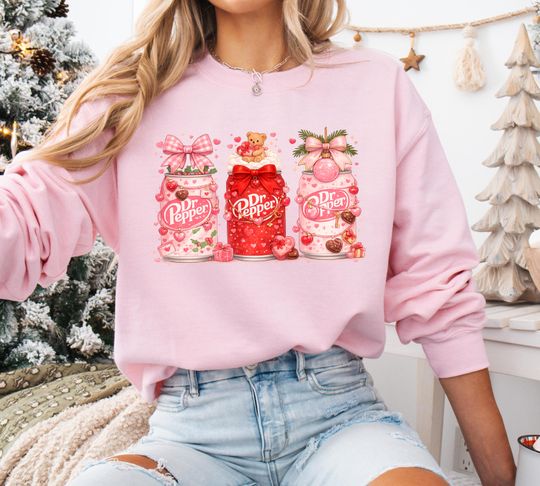 Discover Valentine Dr Pepper Sweatshirt, Pink Coquette Valentine Tee, Cute Heart Bow Soda