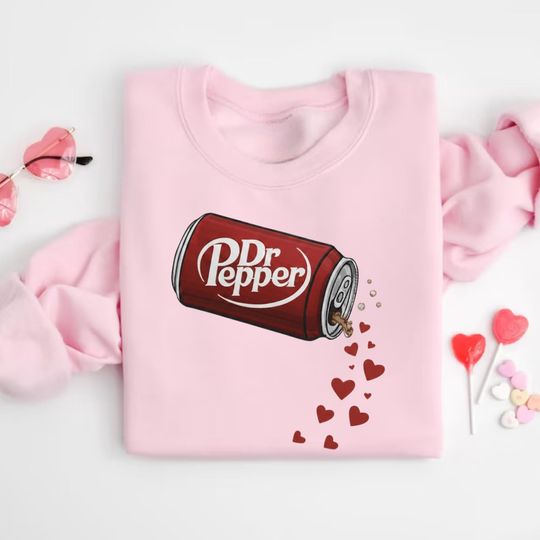 Discover Valentine Dr Pepper Sweatshirt, Spilled Soda Can with Hearts Sweater