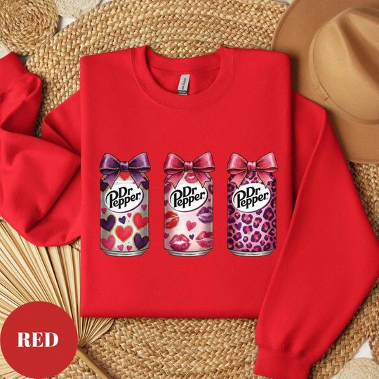 Discover Coquette Bow Dr Pepper Valentine Sweatshirt, Pink Lips and Bow T-shirt