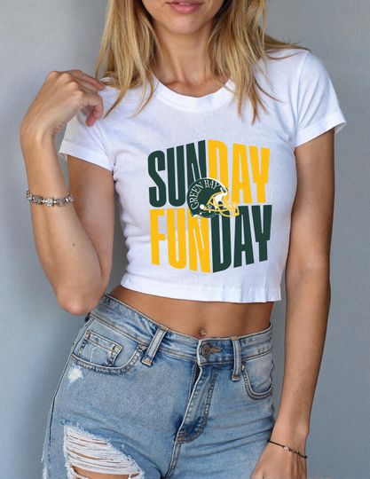 Discover Sunday Funday Green Bay Baby Tee, Green Bay Football T Shirt, Womens Trendy Game Day Top, Cute Fan Shirt