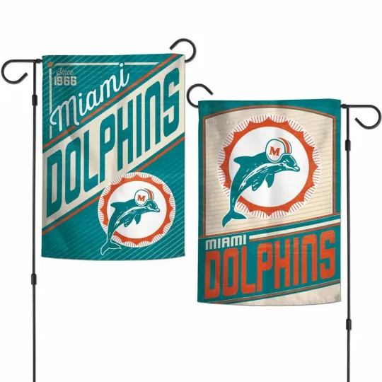 Discover MIAMI DOLPHINS DOUBLE SIDED RETRO GARDEN FLAG 12"X18" BANNER football LICENSED