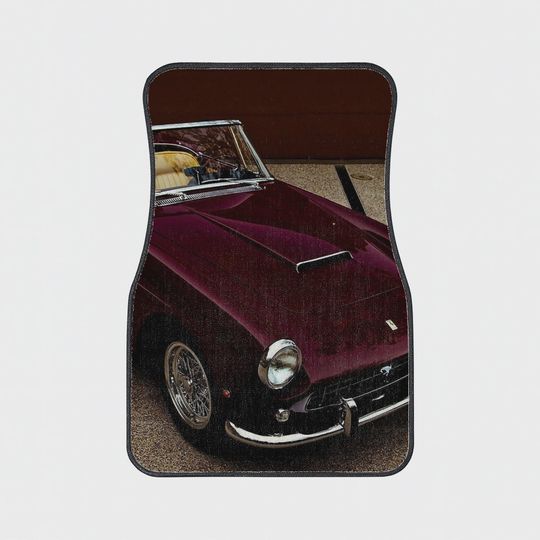 Discover Car Floor Mats with Vintage Burgundy Convertible Sports Car Design, Classic Luxury Retro Automotive Decor, Durable Polyester, 1pc, Elegance