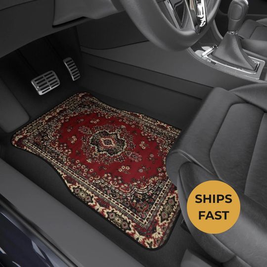 Discover Red Oriental Rug Car Floor Mats, Personalized Interior Decor, Custom Design, Set of 4