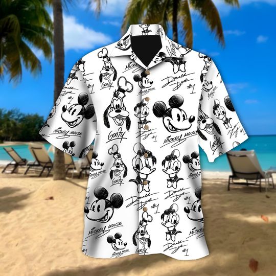 Discover Disney Mickey And Friends Signature Hawaiian Shirt, Mickey Mouse Donald Duck Goofy Hawaii Shirts, Disneyland Summer Trip Button Shirt