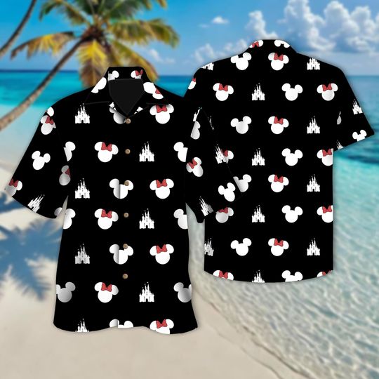 Discover Mickey Minnie Hawaiian Shirt, Disney Hawaii Shirt, Disneyland Trip Shirt, Mickey Castle Button Tee, Magic Kingdom Hawaii Shirt