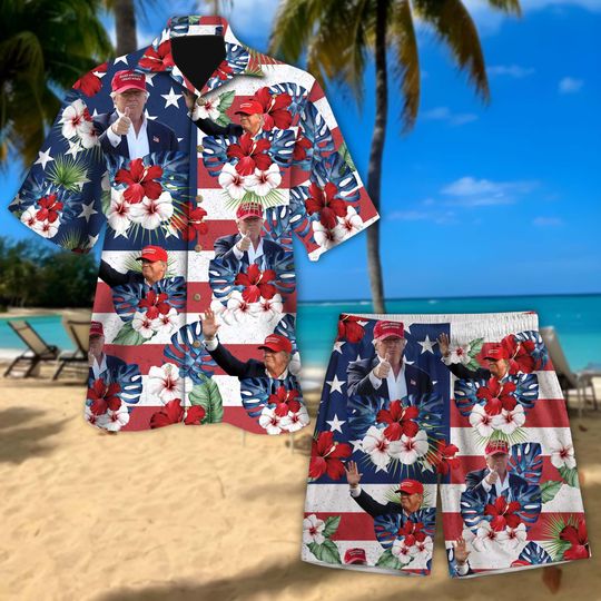 Discover President Trump 4th of July Hawaiian Shirt, American Patriotic Button Tee Independence Day Shirt, USA Summer Outfit, Election Hawaiian Shirt