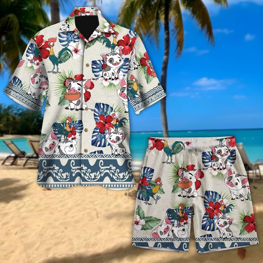 Discover Disney Moana Pua And Heihei Floral Hawaiian Shirt, Disneyland Family Summer Trip Hawaii Shirts, Native Princess Moana Maui Unisex Shirt