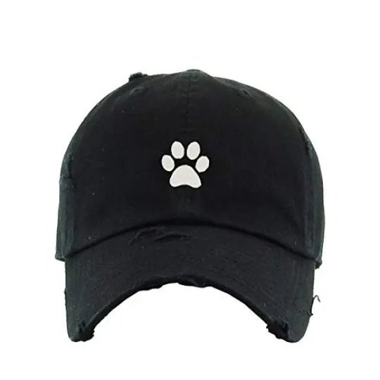 Paw Vintage Baseball Cap Embroidered Adjustable Distressed Dad Hat