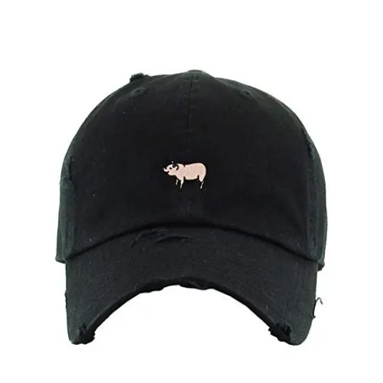 Farm Pig Vintage Baseball Cap Embroidered Adjustable Distressed Dad Hat