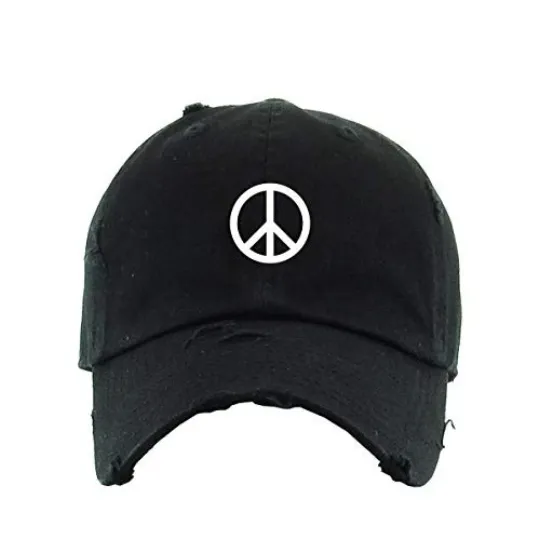 Peace Logo Vintage Baseball Cap Embroidered Adjustable Distressed Dad Hat
