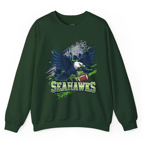 Seahawks Fierce Hawk Football Sweatshirt, Seattle Game Day Tee, Green and Blue Bird