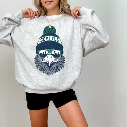 Discover Seattle Football Vintage Sweatshirt, Seahawk Mascot Sports Fan Sweater, Unisex Game Day Graphic Top