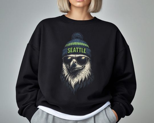 Discover Seattle Football Vintage Sweatshirt, Seahawk Mascot Sports Fan Sweater