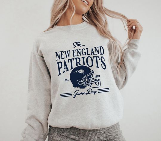 Discover Game Day The New England Pats Crewneck Football Sweatshirt 1960 Chic Football Go Sports Throwback