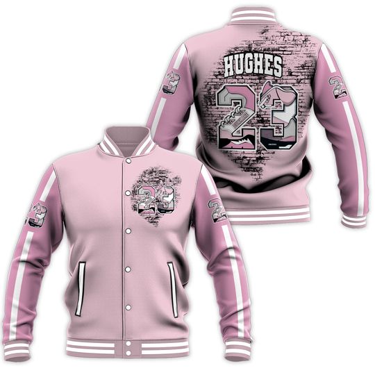 Orchid 4s Varsity Jacket, Streetwear Varsity Jackets, Custom Number 23 5s All Over Print Letterman Jackets