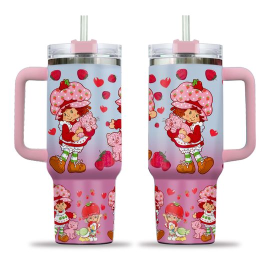 Strawberry Shortcake 40oz Tumbler with Handle - Pink Gradient
