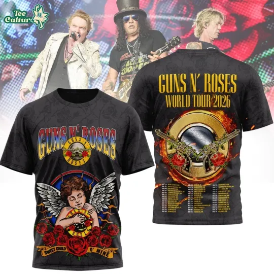 Discover Guns N’ Roses World Tour 2026 Sweet Child O’ Mine 3D T-shirt