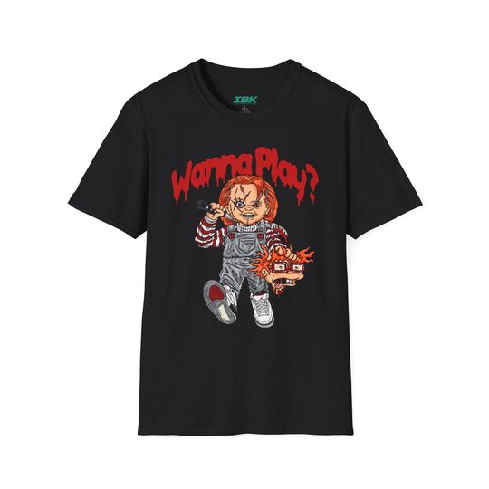 Discover Wanna Play? Killer Doll T-Shirt, Horror Movie Character Tee