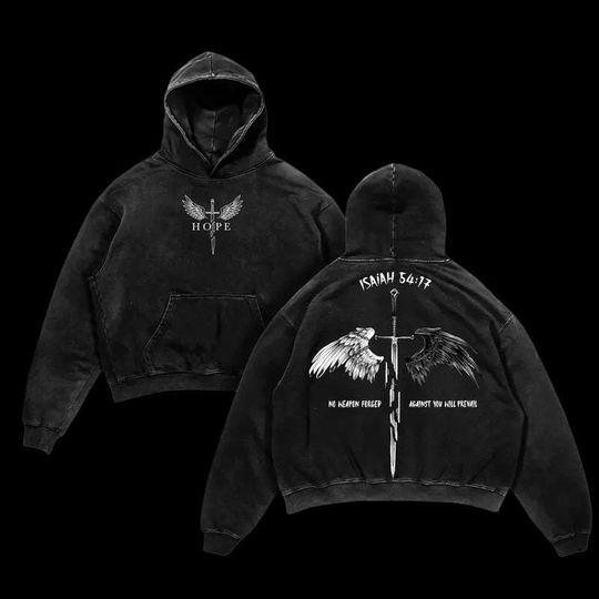 Discover Isaiah 54:17 Vintage Washed Hoodie  No Weapon Formed Christian Faith Graphic