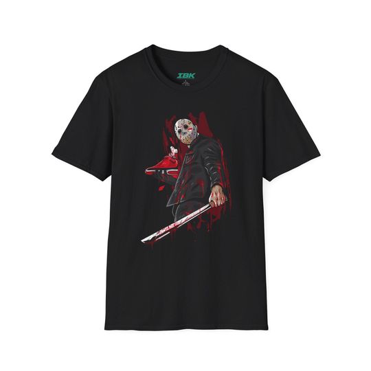 Hockey Mask Killer with Machete T-Shirt, Horror Slasher Tee
