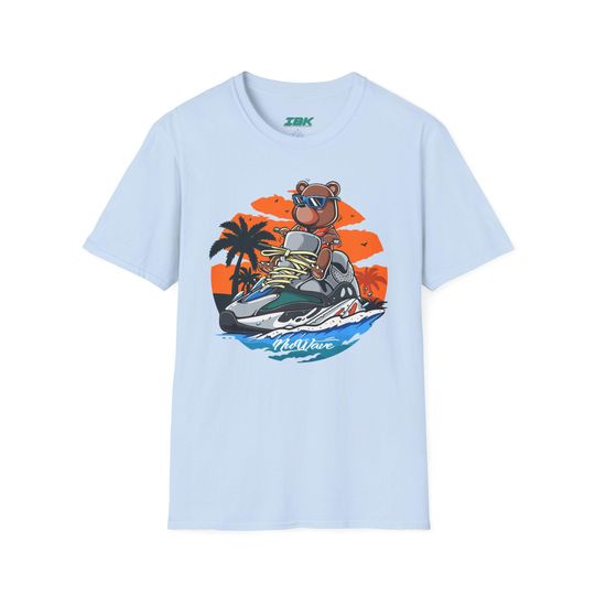 Discover Bear on Sneaker T-Shirt, Retro Palm Tree Sunset Surf Tee