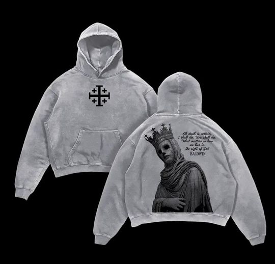 Discover Baldwin IV Vintage Oversized Darkcore Medieval Graphic Streetwear Hoodie