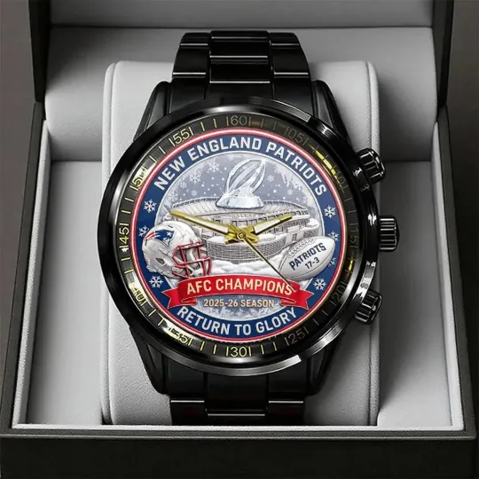 Discover Patriots 2025 AFC Champions Black Stainless Steel Watch