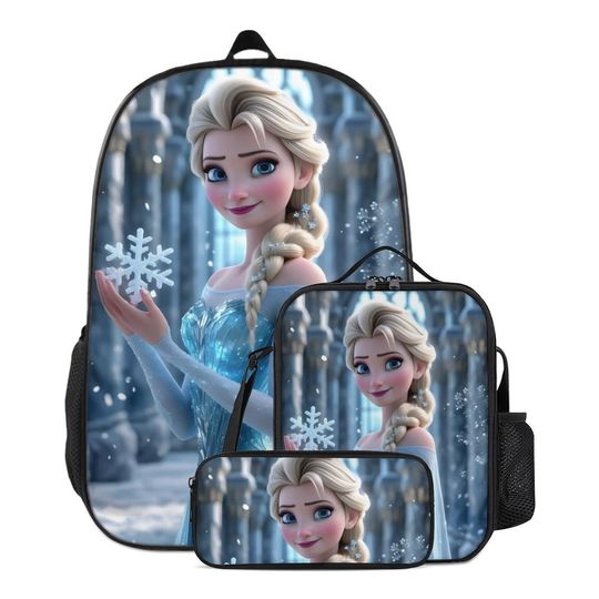 Discover Frozen Characters Backpack Set | Elsa Anna Kristoff Kids Backpack + Insulated Lunch Bag + Pencil Case | Lightweight Oxford Clothe