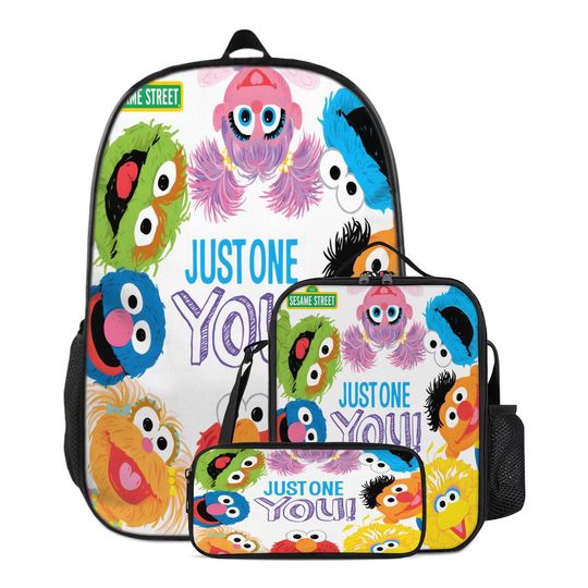 Discover Sesame Street Backpack Set for Kids | Lightweight School Backpack with Insulated Lunch Bag & Pencil Case | Oxford Cloth Cartoon School Bag