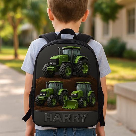Discover Custom Tractor Backpack, Personalized Boys Farm Vehicles Backpack, Back To School Bag, Tractor Lover Gift