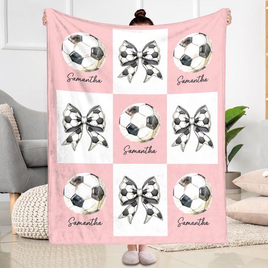 Discover Coquette Soccer Fleece Blanket, Custom Soccer Throw Blanket, Gift For Soccer Lover