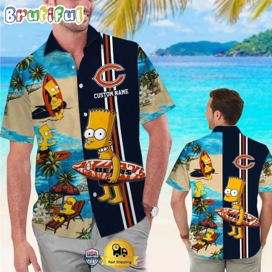 Discover Custom Name Chicago Football Team Bearss Special Bart Simpson Tropical Hawaiian