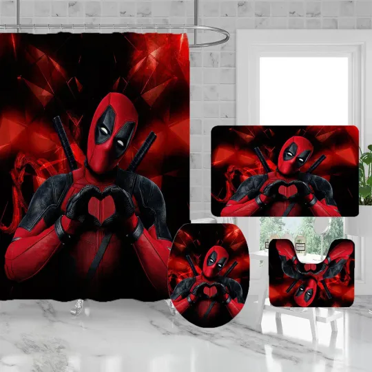 Discover Deadpool 4 PCS Bathroom Set with Shower Curtain Set with Rugs