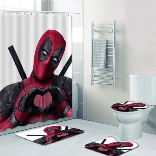 Discover Deadpool 4 PCS Bathroom Set with Shower Curtain Set with Rugs