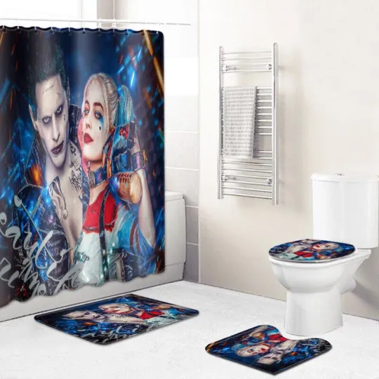 Discover Harley Quinn 4 PCS Bathroom Set with Shower Curtain Set with Rugs