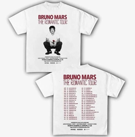 Discover Bruno Mars The Romantic Tour 2026 Shirt, Bruno Mars Concert Tee, Unisex Tour T Shirt, Music Fan Gift