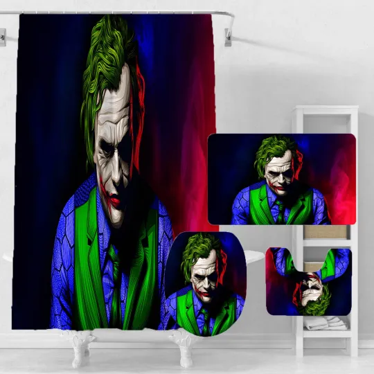 Discover Joker 4 PCS Bathroom Set with Shower Curtain Set with Rugs