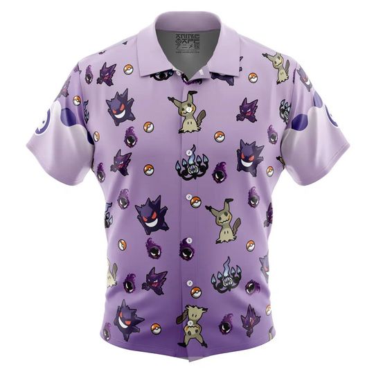 Gengar Pattern Hawaiian Shirt Unisex Tropical Beach Summer Vacation Shirt