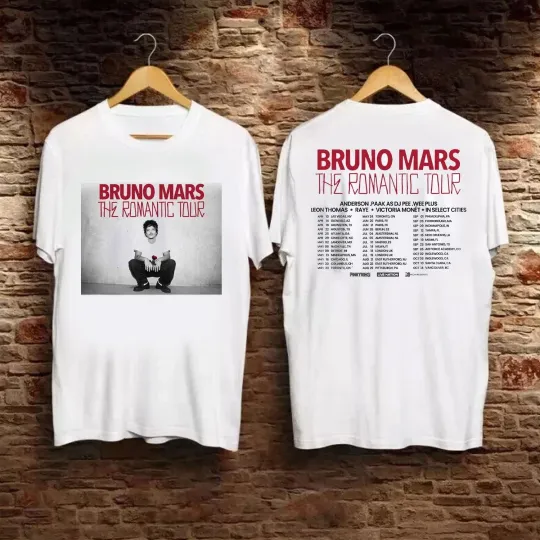 Discover Bruno Mars The Romantic Tour 2026 Schedule Dates Two Sided T-Shirt